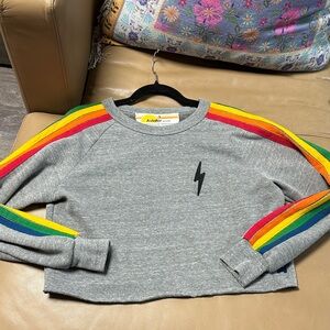 Aviator Nation women’s Gray Sweatshirt with Rainbow Stripes cropped S